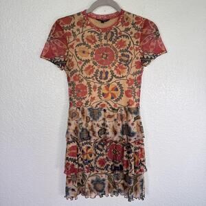 Desigual Dress Womens Small Floral Tiered Pleated Layer Art to Wear Boho Artsy S
